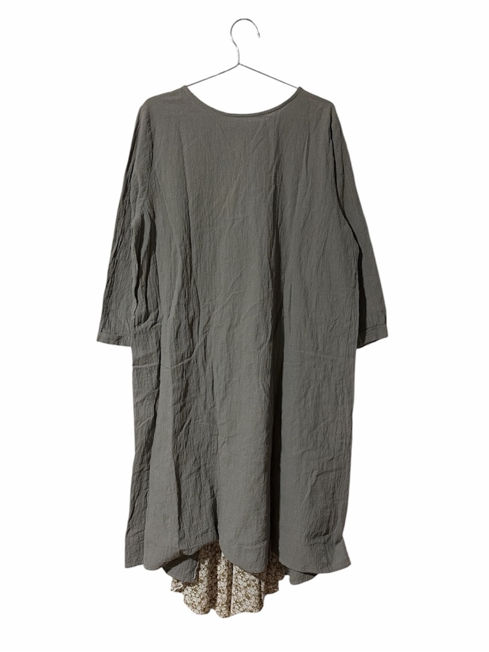 CAPRICORNE Japan Plus Size 4L Olive Crinkle Layered Lace Up Floral Mori Dress